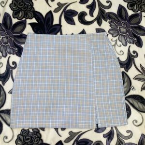 Blue and brown checkered skirt